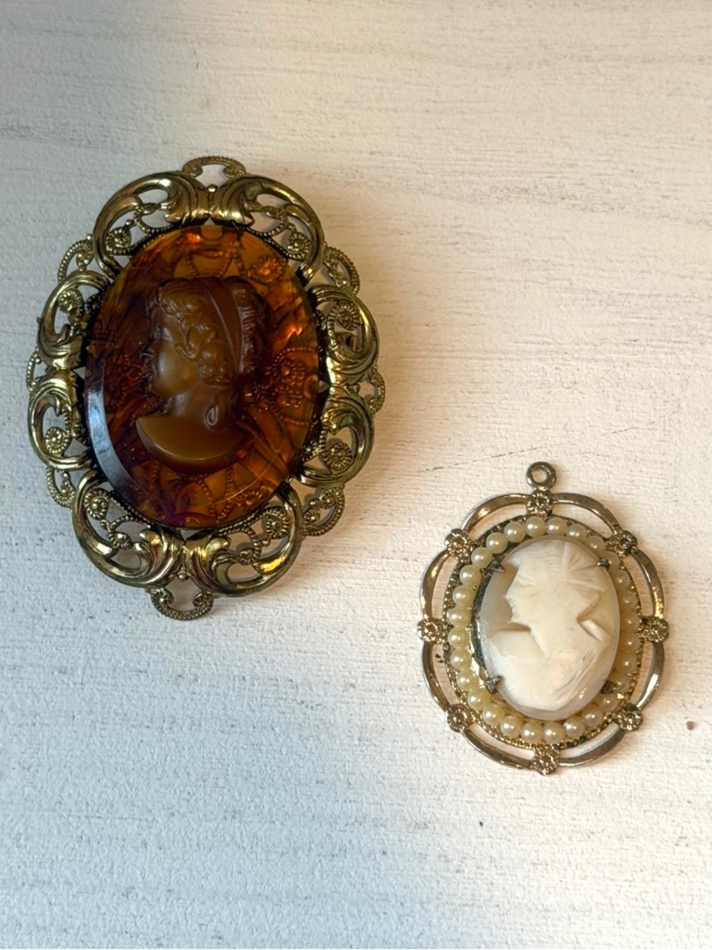 Vintage Cameo Lot Amber Tortoise Brooch Western Germany and Authentic Carved
